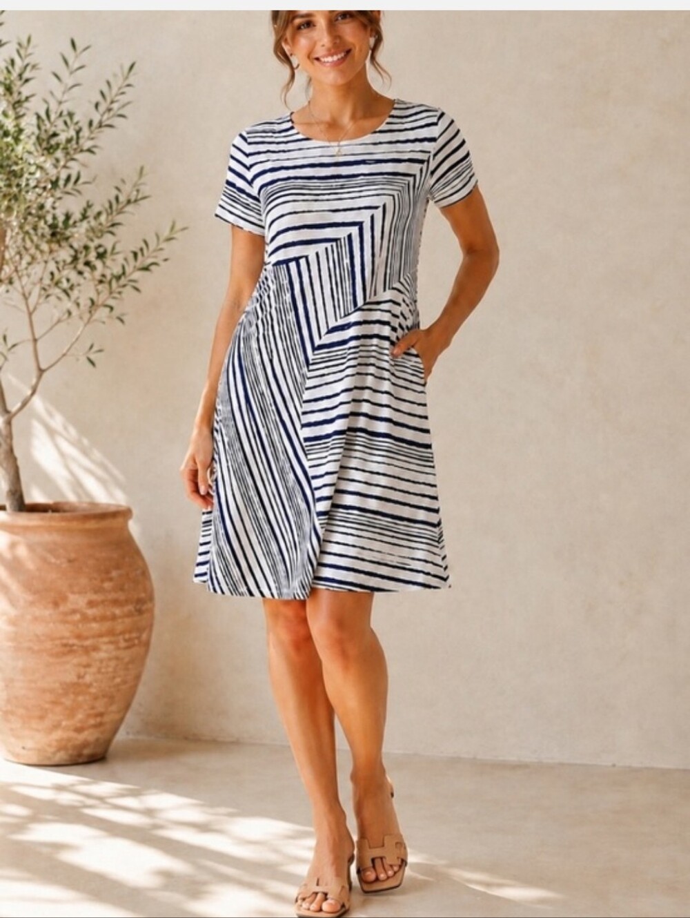 Anthropology MAEVE_ Striped Black & White Swing Dress